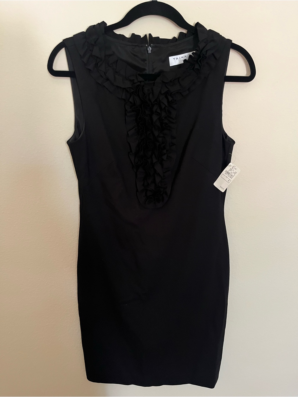Trina Turk Black Sleeveless Sheath Dress With Ruffle Bib Nwt